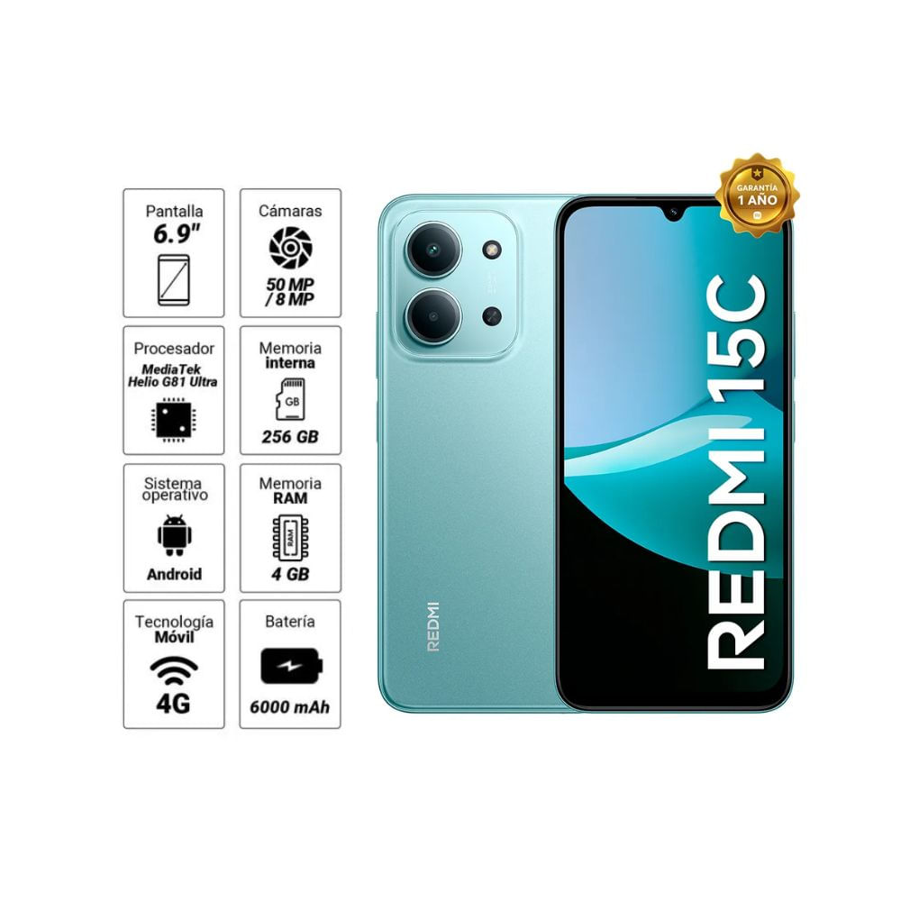 Celular Xiaomi Redmi 15C 4GB 256GB Verde Menta - Cámara 50MP