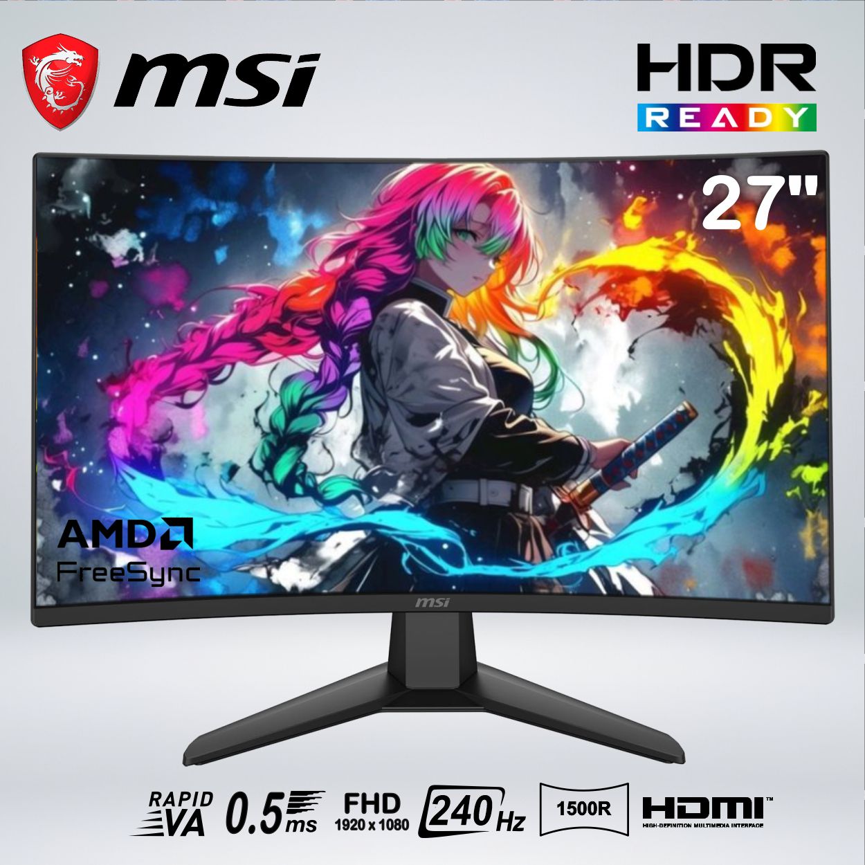 MONITOR GAMER CURVO MAG 274CF X24 FUL HD 27'' rapid VA 240hz 0.5ms HDR 1500R AI VISION