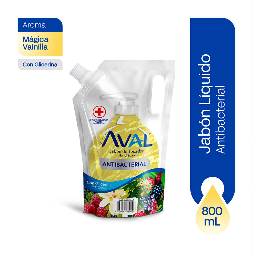 Jabón Líquido Antibacterial AVAL Mágica Vainilla Doypack 800ml