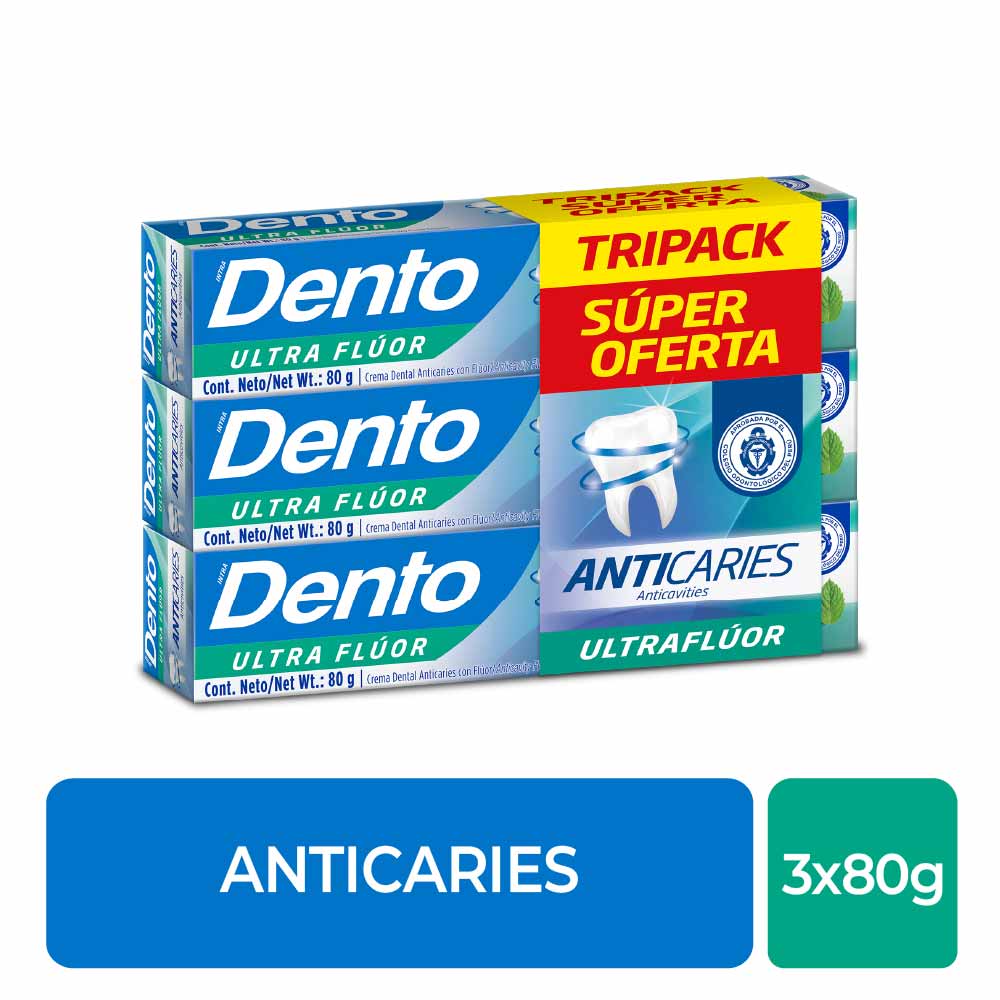 Pasta Dental DENTO Anticaries Tripack Caja 80g