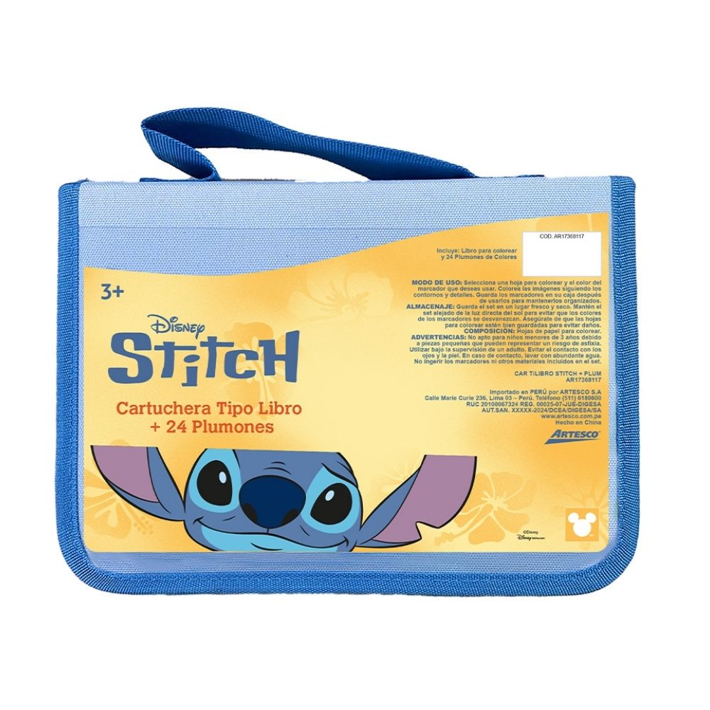 Cartuchera Tipo Libro Artesco Stitch Con Plumones