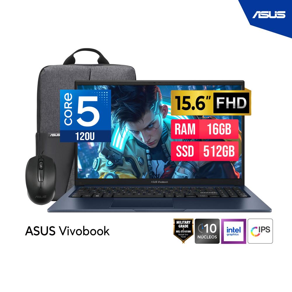 ASUS Vivobook 15 X1504VA 15.6 FHD Core 5-120U 16GB 512GB SSD FreeDOS Mochila Mouse