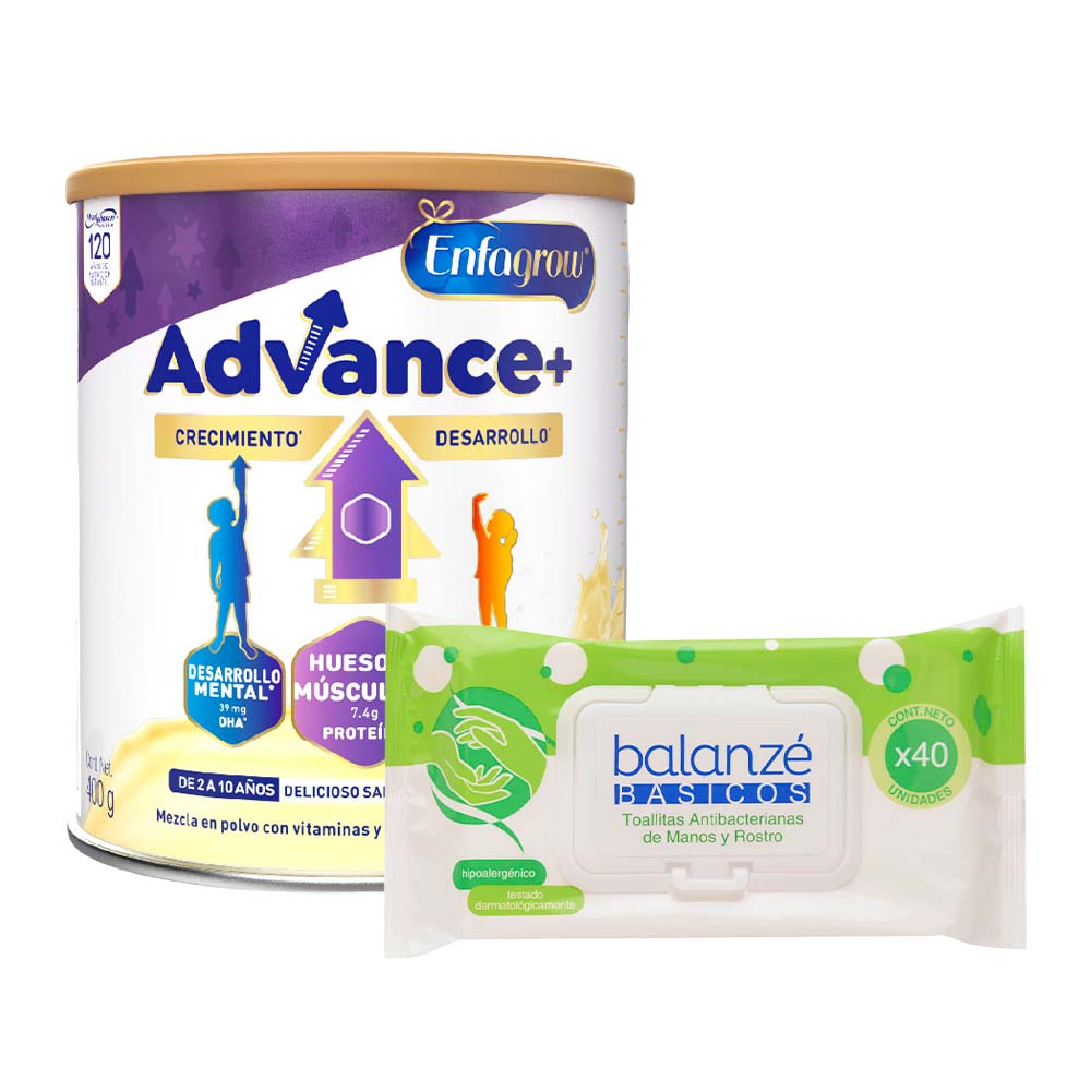 Pack Complemento Nutricional ENFAGROW Advance Lata 400g + Toallitas Antibacterianas BALANZÉ Básicos Paquete 40un
