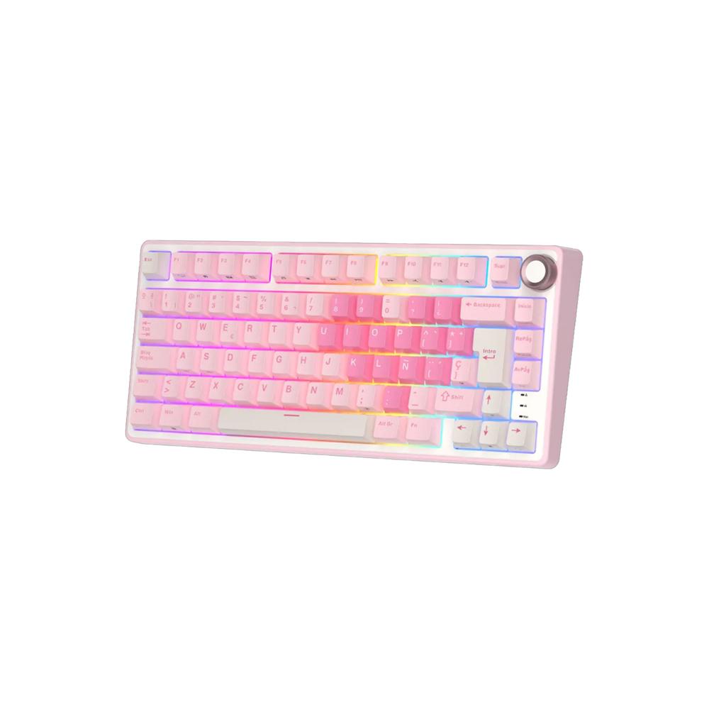 Teclado Gamer Royal Kludge RK R75 Cableado SP Pink Melody Switch Creamy
