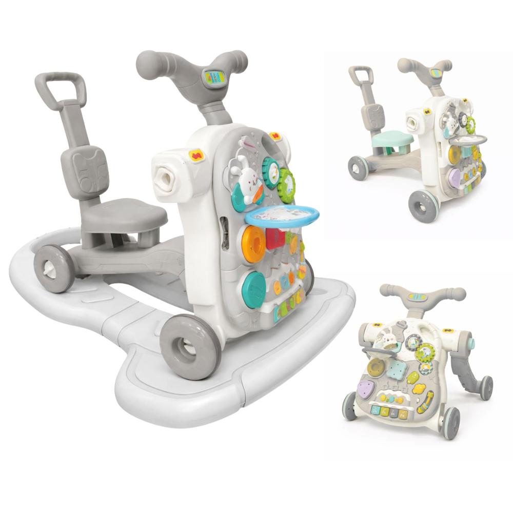 Andador Bebé 5 en 1 Caminador Multifuncional Con Mesa De Juegos Música Luces Y Scooter Gris