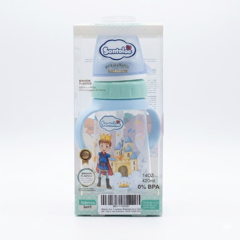 Biberón 3 en 1 Santolee Antigoteo Verde Menta Little Prince Principe y Sapito 420ml