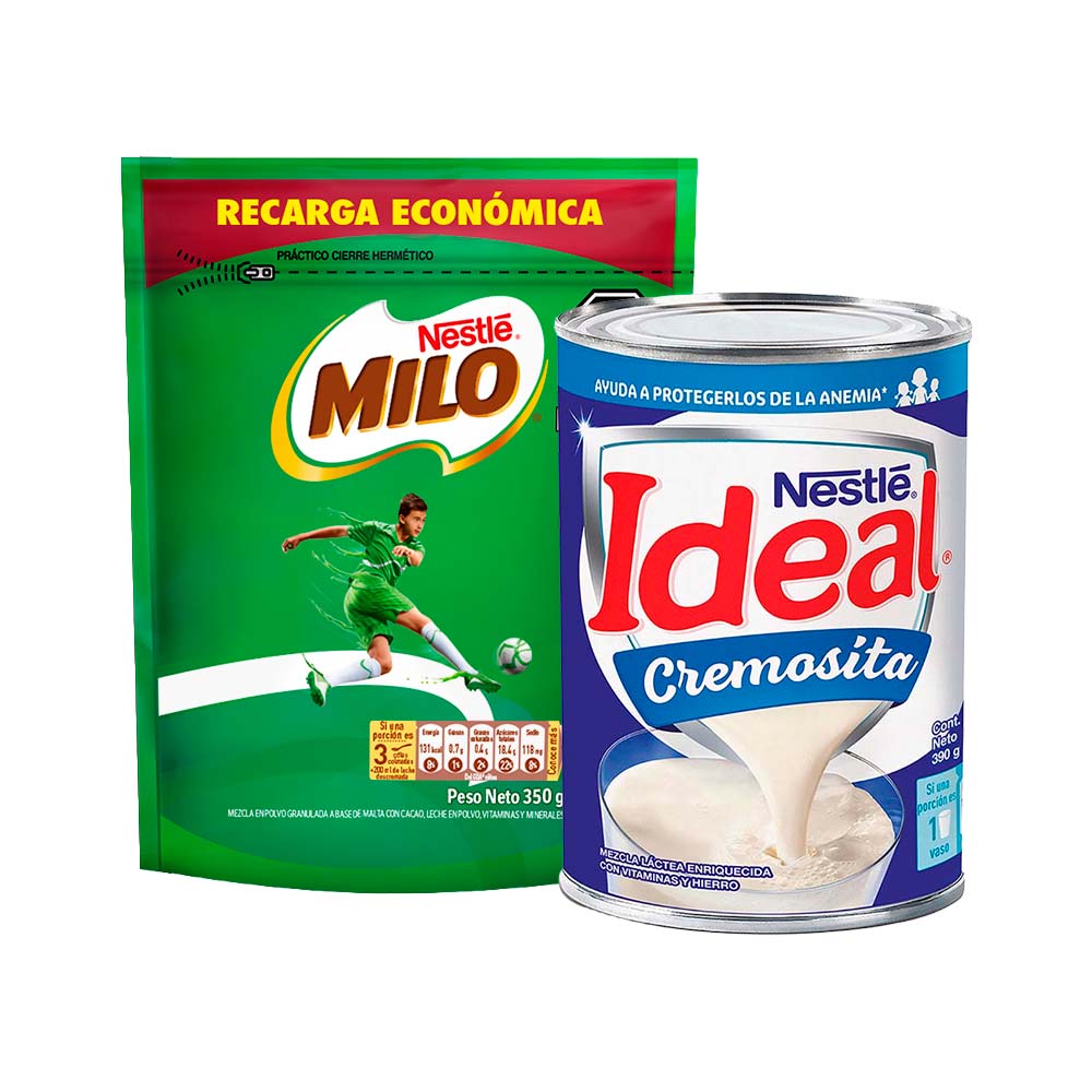 Pack Fortificante Granulado MILO Activ - Go Doypack 350g + Mezcla Láctea IDEAL Cremosita Lata 390g