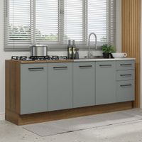 Kit con 2 Muebles de Cocina Agata 200 cm - Marrón y Gris