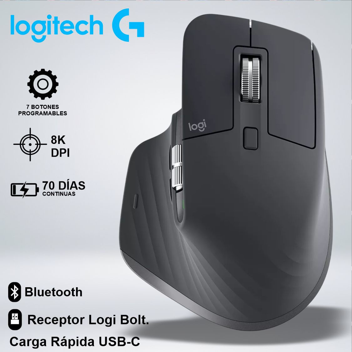 MOUSE LOGITECH MX MASTER 3S BLUETOOTH SENSOR 8K DPI 7 BOTONES USB-C NEGRO