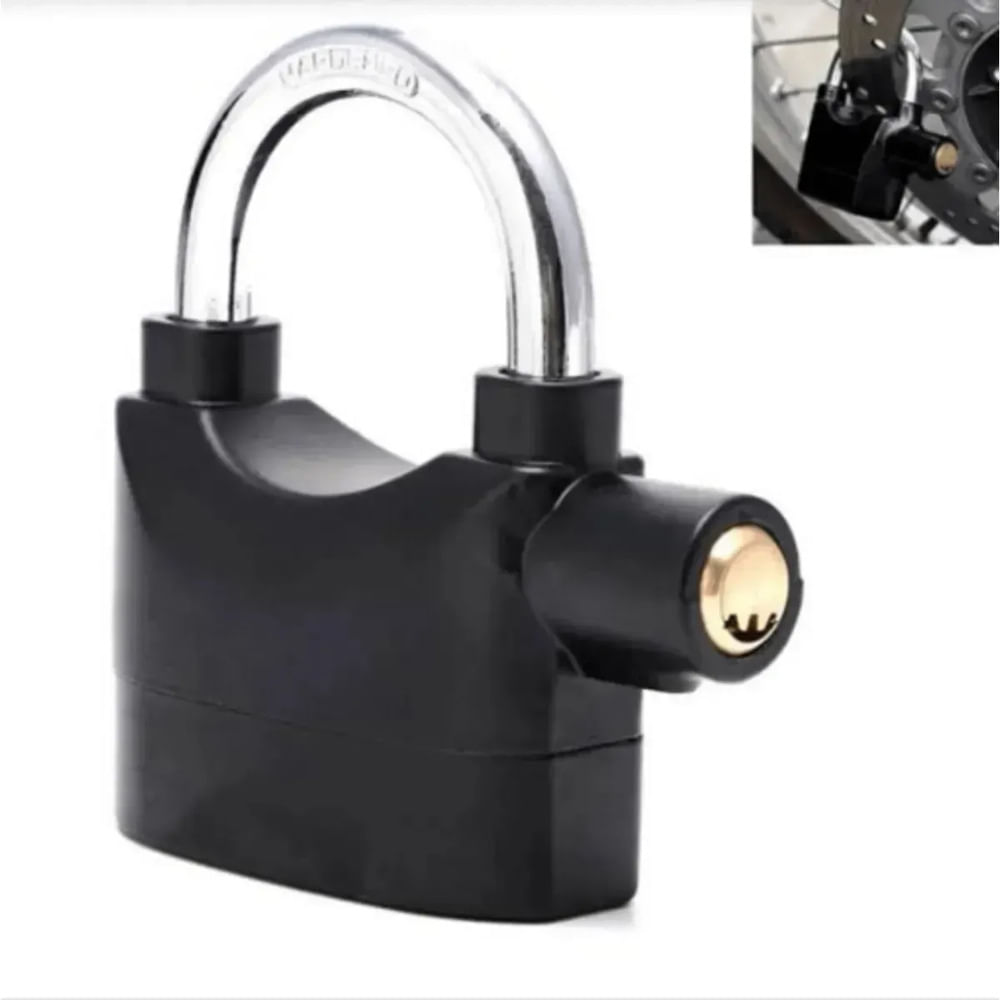 CANDADO SEGURIDAD CON ALARMA MOTO BICICLETAS SCOOTER PUERTAS