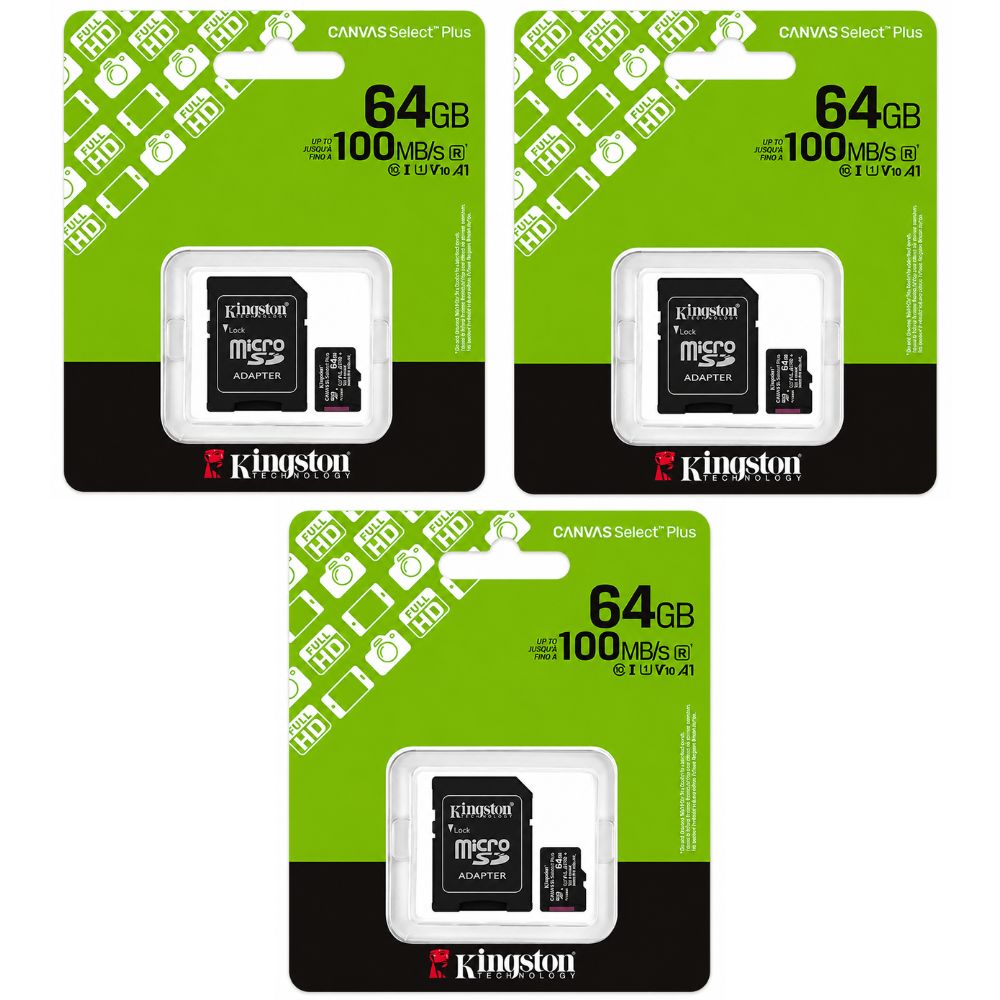 MEMORIA MICROSD KINGSTON 64GB KIT DE 3 UNIDADES