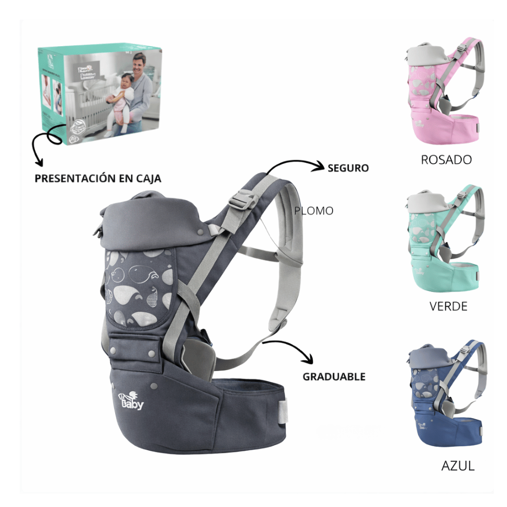Canguro Portabebes PLOMO Ergonomico 3 en 1 con Asiento para Bebe 0 a 36 Meses 20 kg