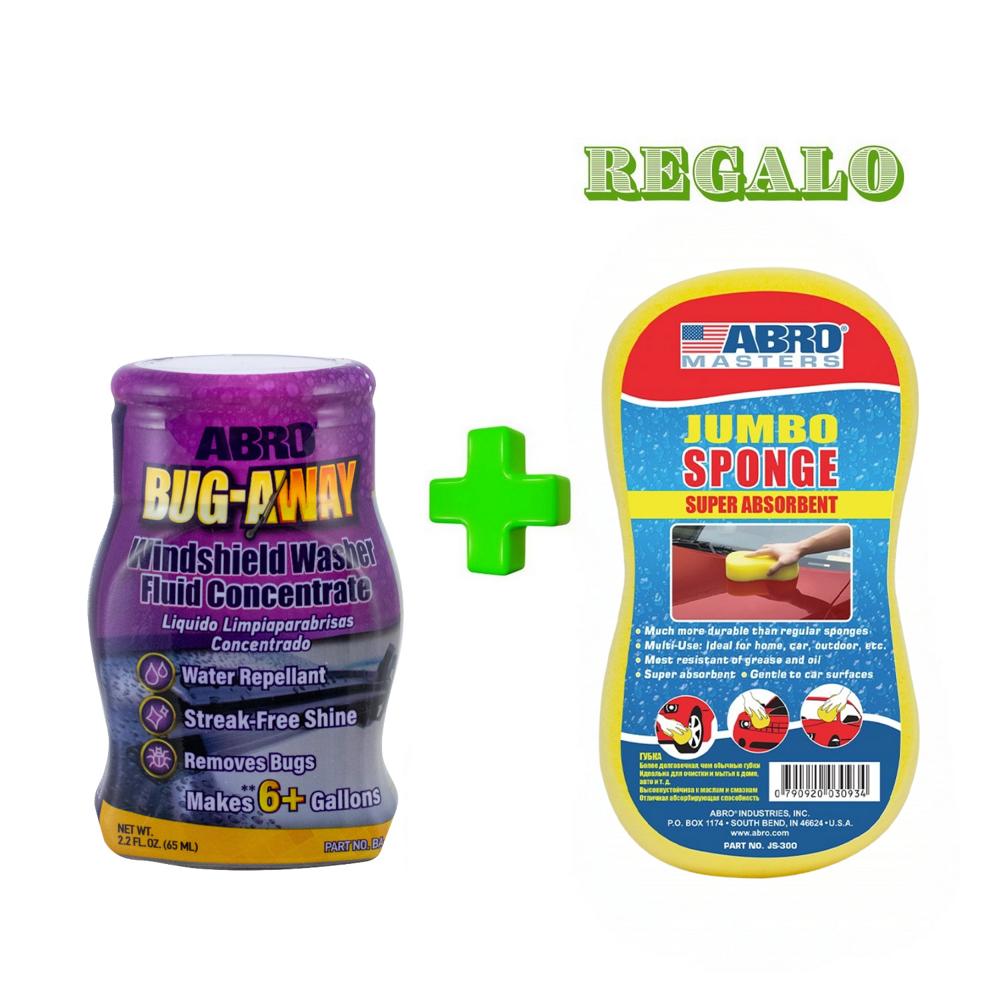 ABRO Concentrado Limpia Parabrisas 65mL Rinde 6 GL mas Regalo Esponja Super Absorbente