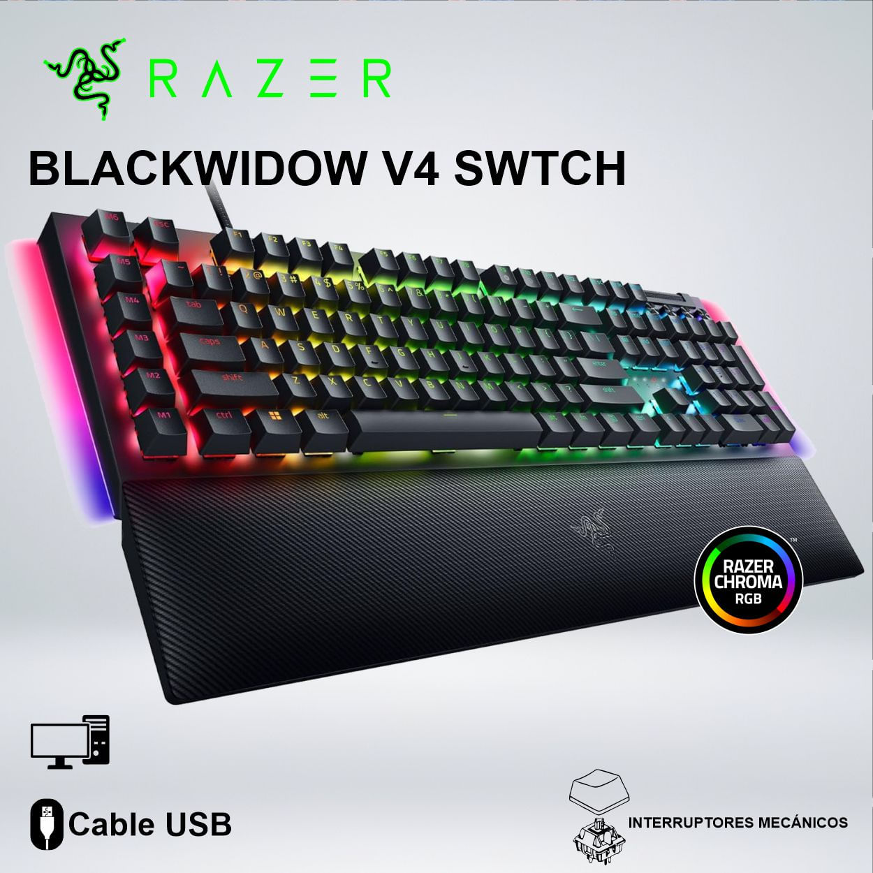 TECLADO GAMER BLACKWIDOW V4 SWTCH GREEN HYPERPOLLIN RGB TECLA ABS