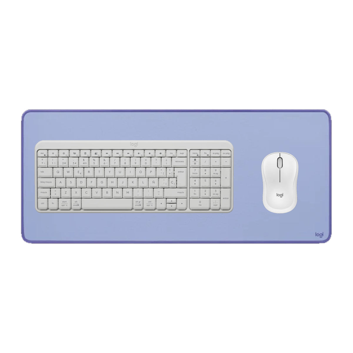 KIT LOGITECH TECLADO K250 MOUSE M240 BLANCO PAD MOUSE 30x70 LILA