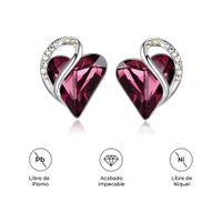 ARETES INFINITY LOVE CORAZÓN INFINITO CON CRISTAL NATAL VINO