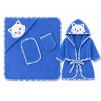 Set de Baño de Bebé con Toalla Salida de Baño Manopla y Babita - azul