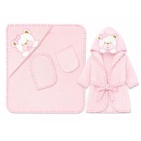 Set de Baño de Bebé con Toalla Salida de Baño Manopla y Babita - Rosado