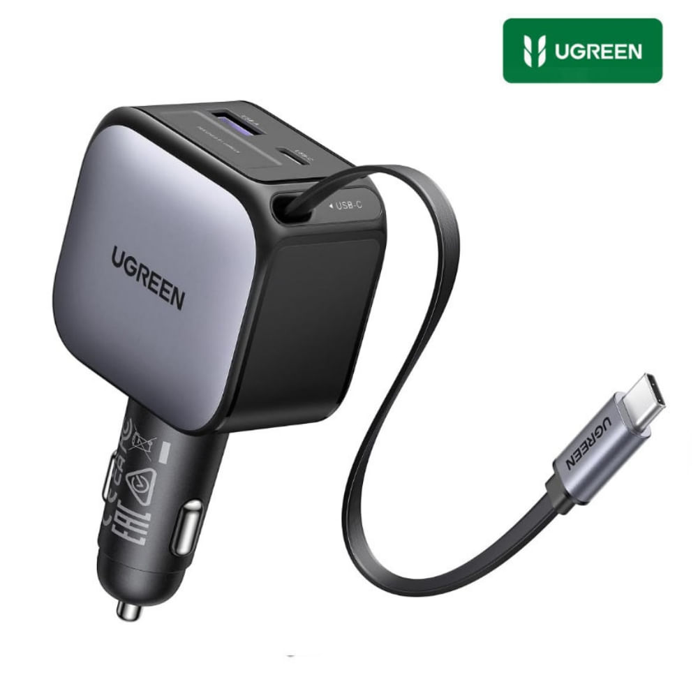 Cargador Auto 60W Cable Retráctil USB C para iPhone 17 Xiaomi Galaxy