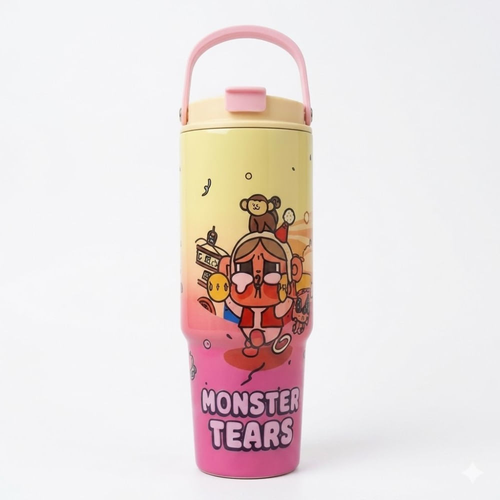 Tomatodo Térmico de Monster Tears 900ml Amarillo con Rosado