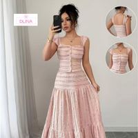Conjunto de Cardigán sin Mangas con Botones y Falda Larga