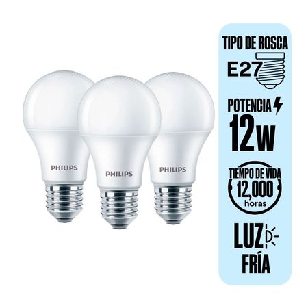 Foco LED Philips 12W Luz Fría E27 Pack de 3 Unidades