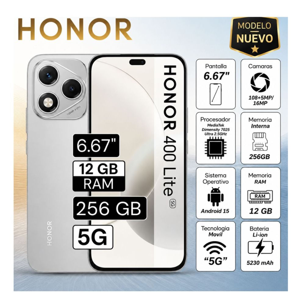 Celular Honor 400 Lite 5G 12GB RAM 256GB  Plateado