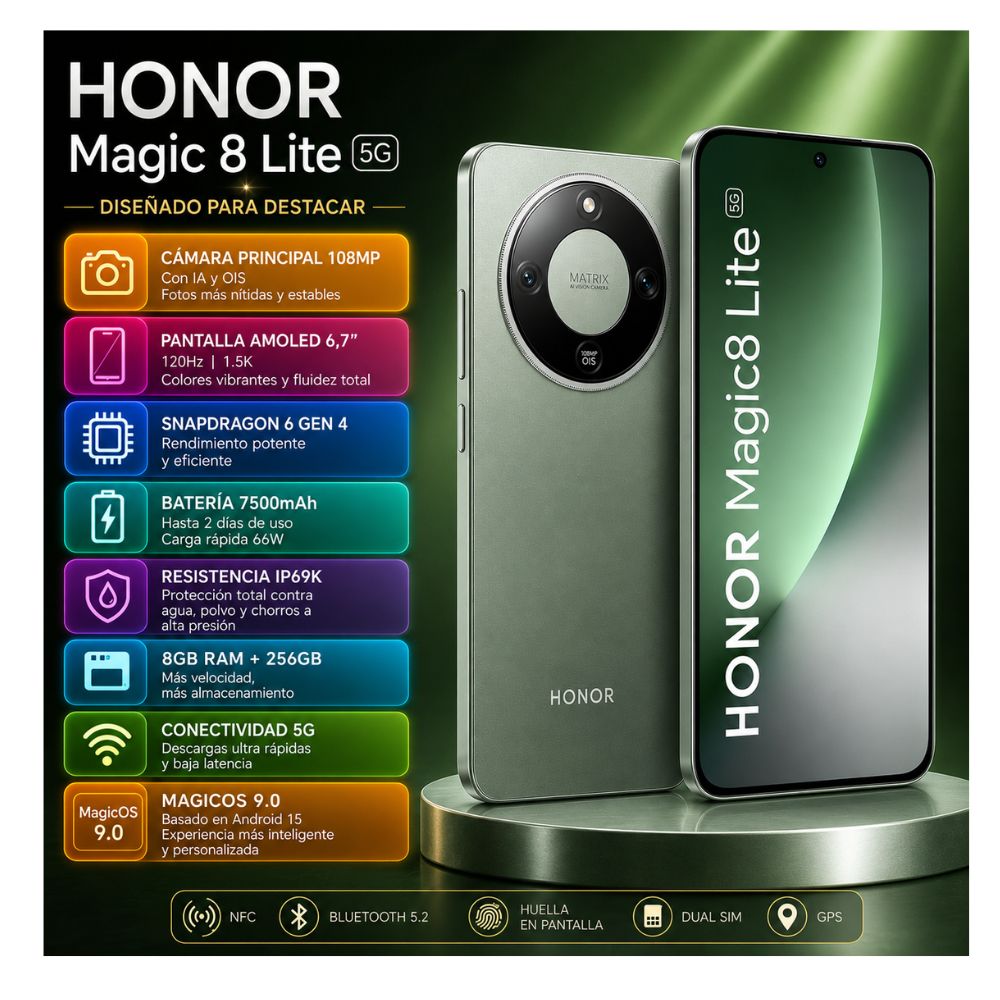 CELULAR HONOR MAGIC 8 LITE - 256GB 8GB 5G - VERDE
