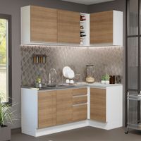 Mueble de Cocina Integral de Esquina Glamy 269 cm - Blanco y Marrón 01