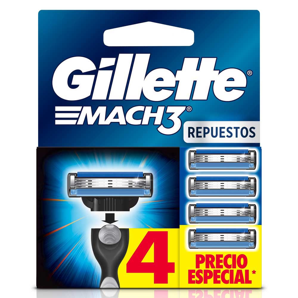 Repuesto para Máquina de Afeitar Gillette Mach3 con 3 Hojas Caja 4un