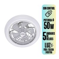 Ventilador de Techo Orange 5 Aspas Plafón Luz Fría/Cálida/Neutra 50W + Control