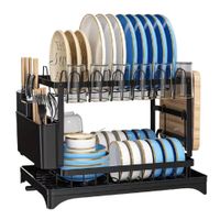Escurridor de Platos con Drenaje de 2 Niveles Acero Inoxidable