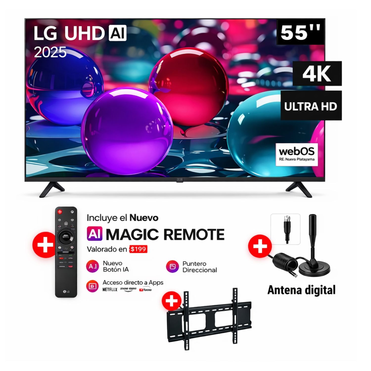 TELEVISOR LG 55 55UA7300PSB UHD 4K THINQ AI 2025 MAS MAGIC MAS ANTENA DIGITAL MAS RACK