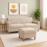 Sofá Dos Cuerpos Imperial Beige Antifluido con Banqueta y Obsequio