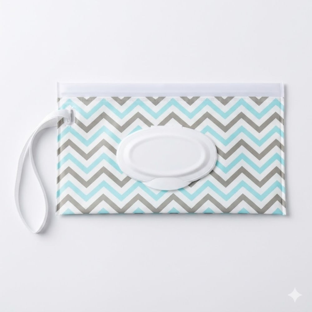 Porta Pañitos Humedos Clásico Diseño Franjas Celestes y Gris