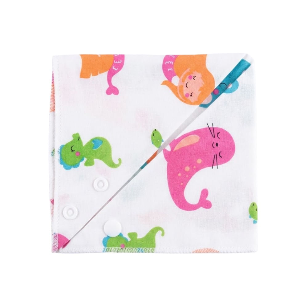 Babero Bandana de Algodón Suave Blanco para Bebés Diseño de Sirenita y Amigos