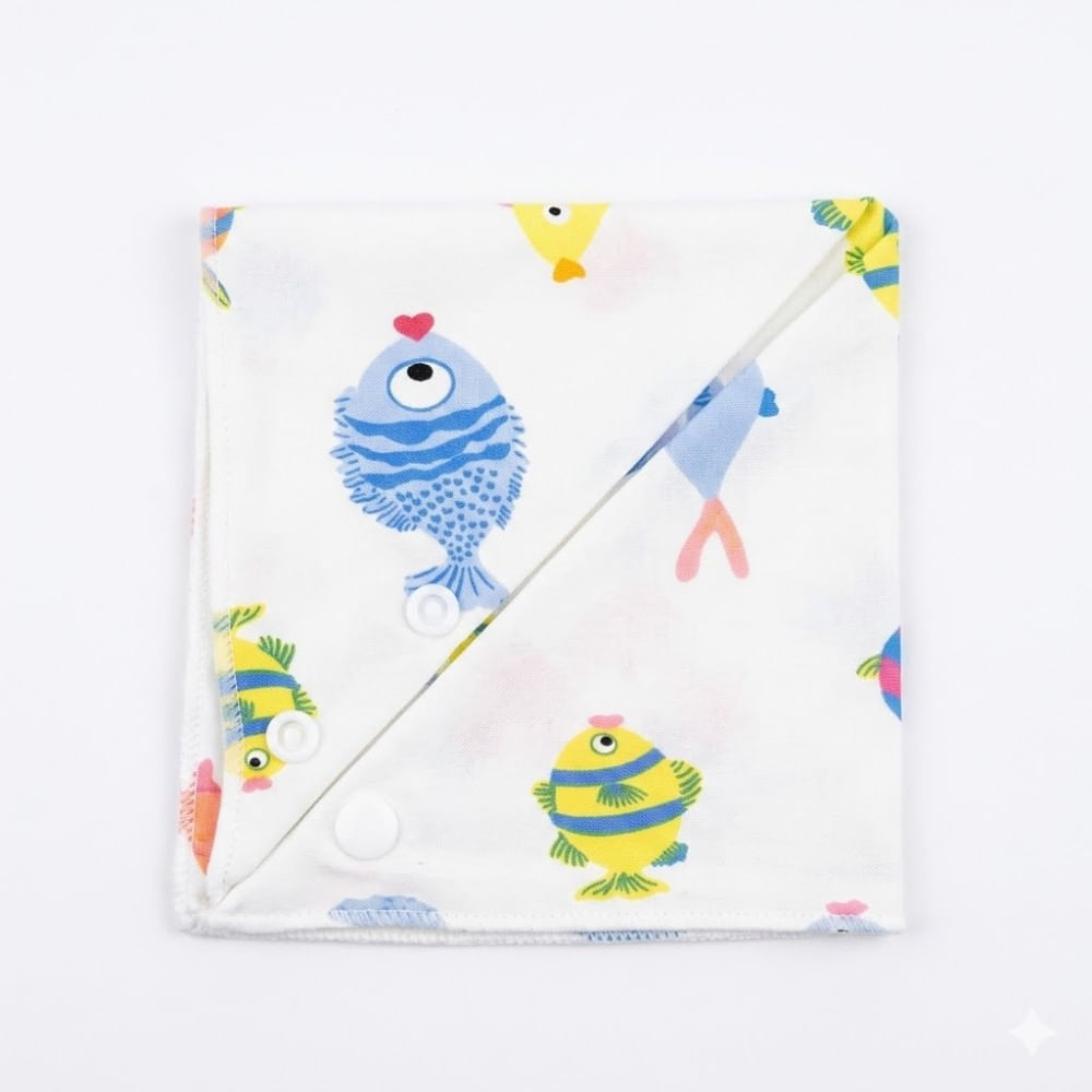 Babero Bandana de Algodón Suave Blanco para Bebés Diseño Pecesitos de Colores