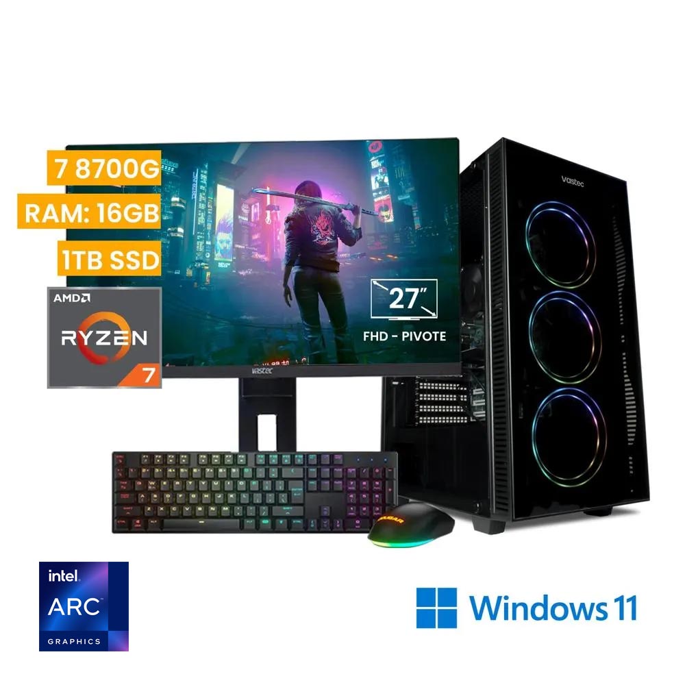 Computadora PC Gamer Vastec Hero Ryzen 7 8700G 16GB 1TB SSD Intel ARC B580 12GB  Windows 11 Home