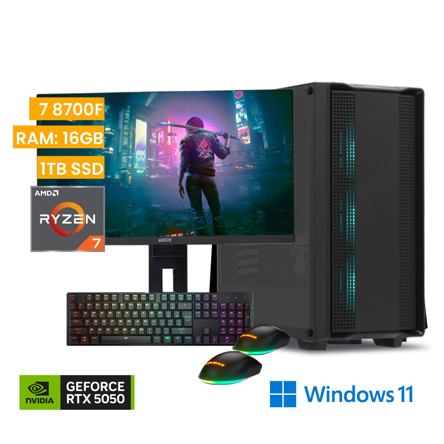 Computadora PC Gamer Vastec Hero Ryzen 7 8700F 16GB 1TB SSD RTX 5050 8GB Windows 11 Home