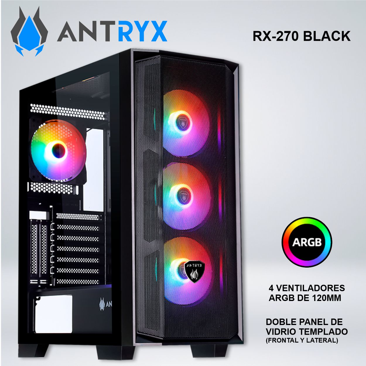 CASE ANTRYX RX-270 USB30 FRGB FAN X4 VIDRIO TEMPLADO AC-RX270KFR