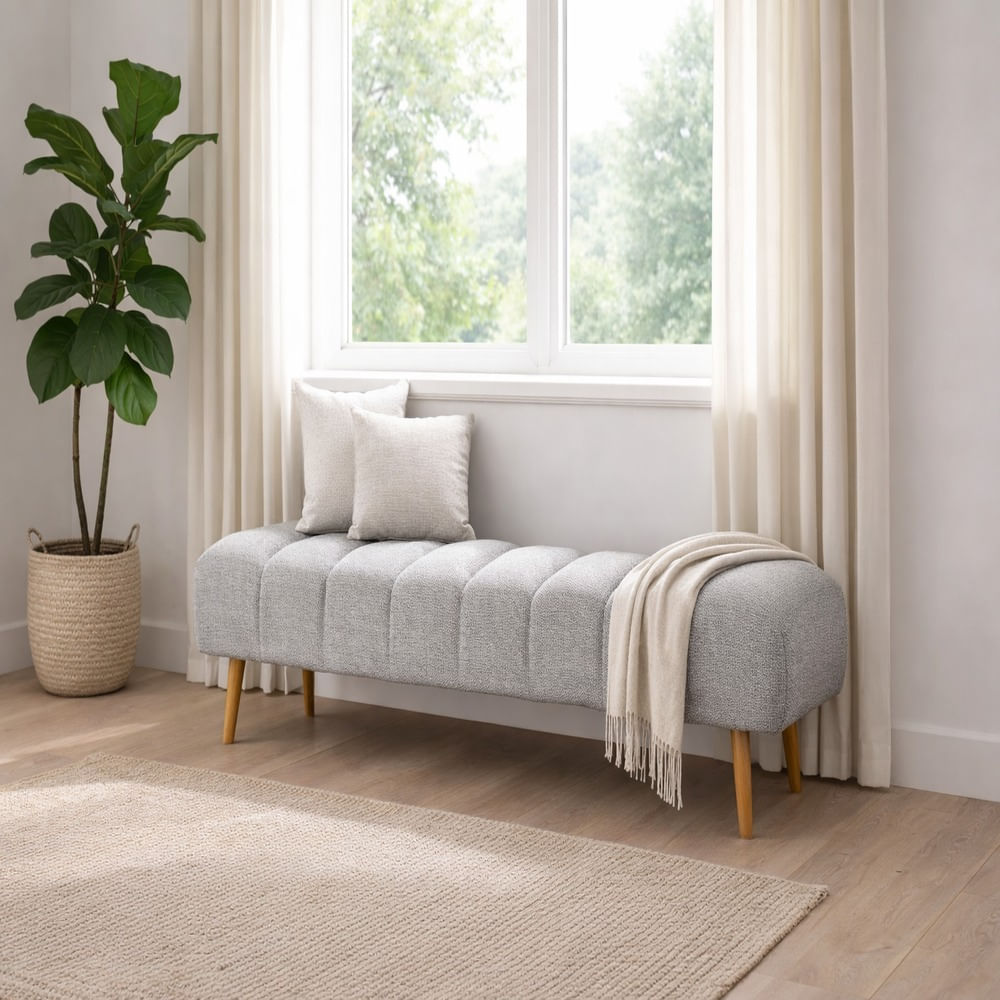 Banqueta Velour Dos Cuerpos Gris Plata Antifluido y Obsequio