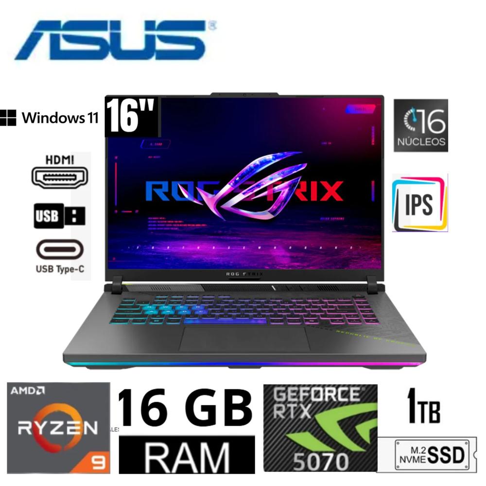 Laptop Gamer Asus ROG STRIX G16 Ryzen 9-8940HX 16GB RAM 1TB SSD RTX5070-8GB 16FHD 165HZ   G614P-WH94