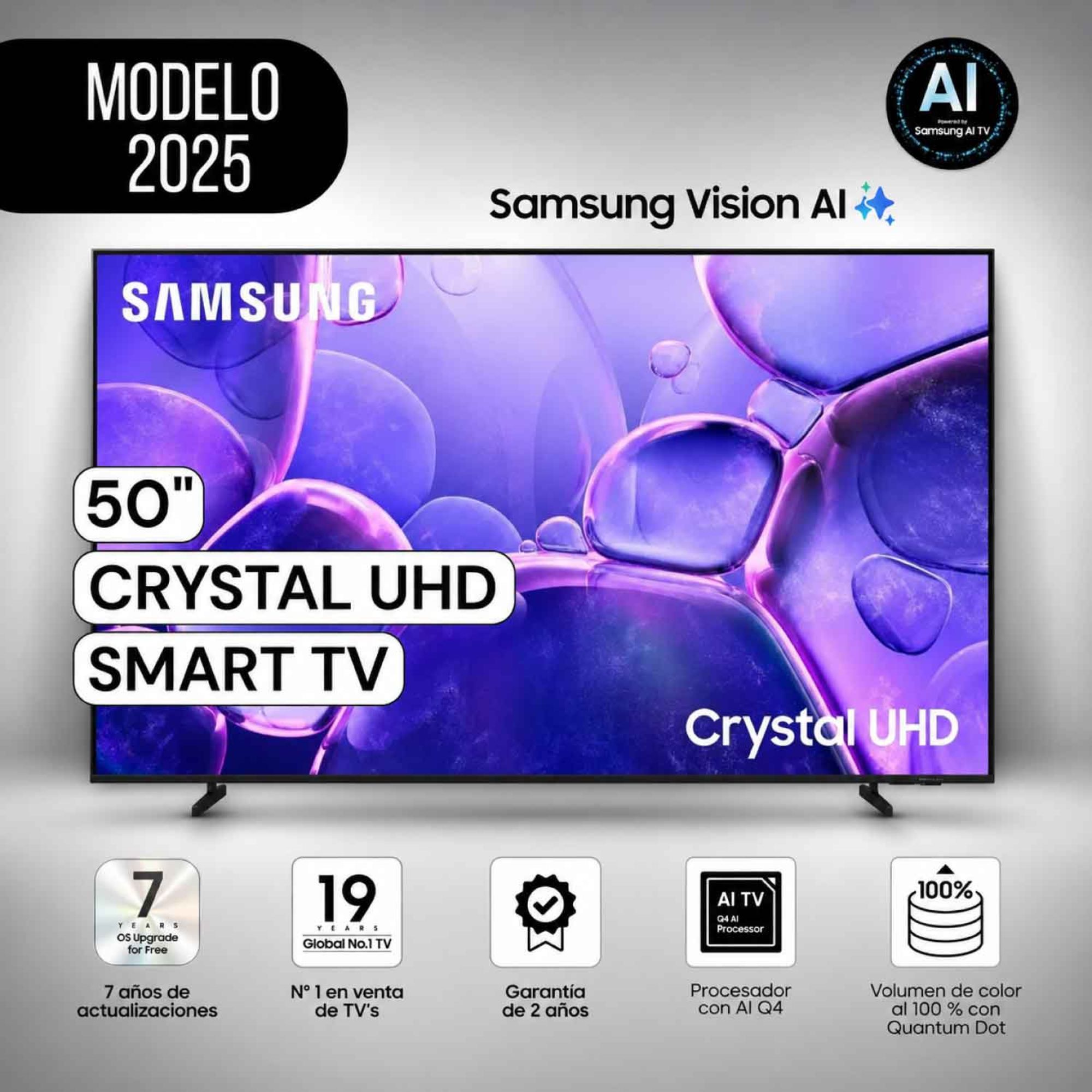 Televisor Samsung 50 Pulg Crystal UHD UN50U8000FGXPE Smart TV Modelo 2025