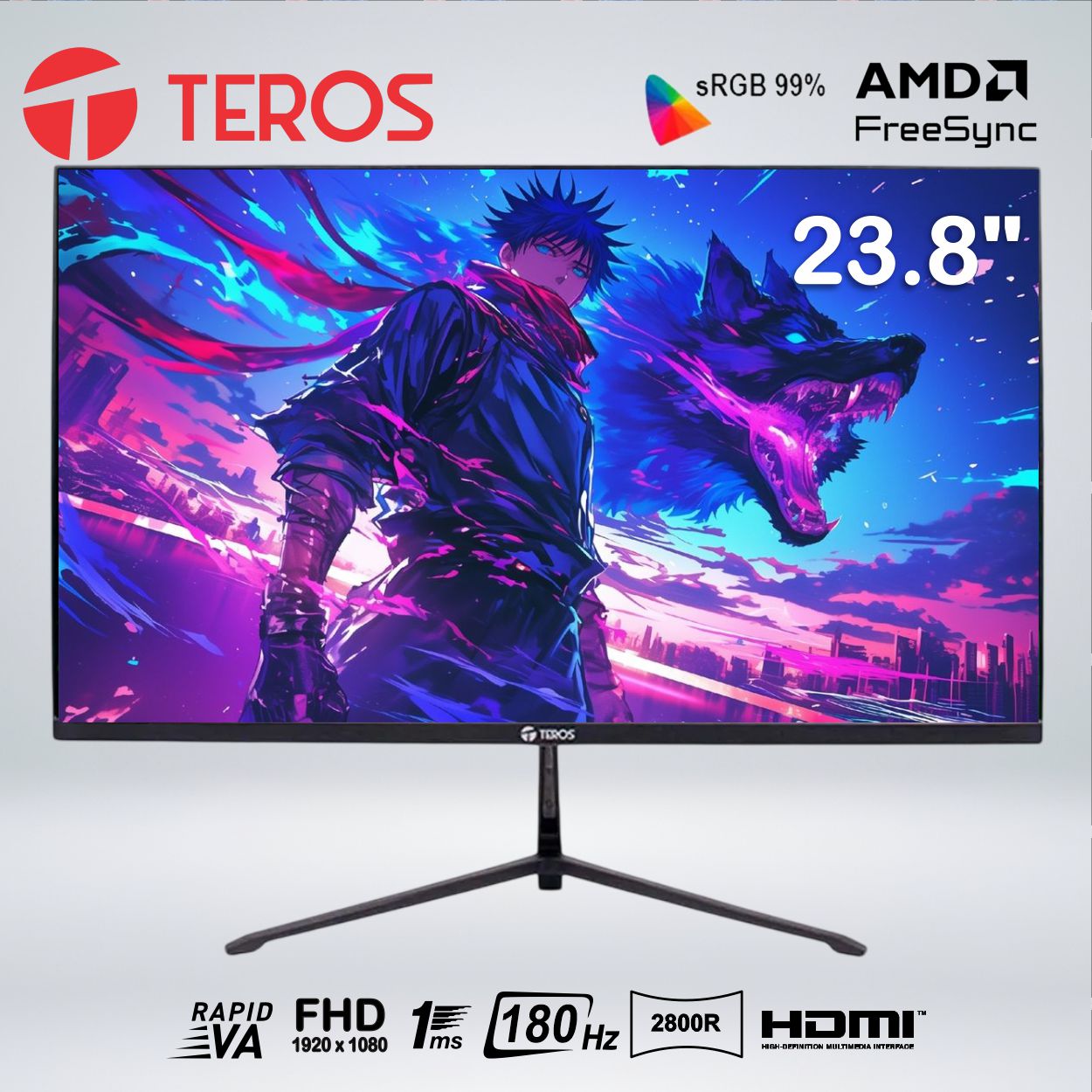 MONITOR CURVO GAMER TEROS TE 2476G FULL HD 23.8 VA 180hz 1ms DP AUDIO HDMI
