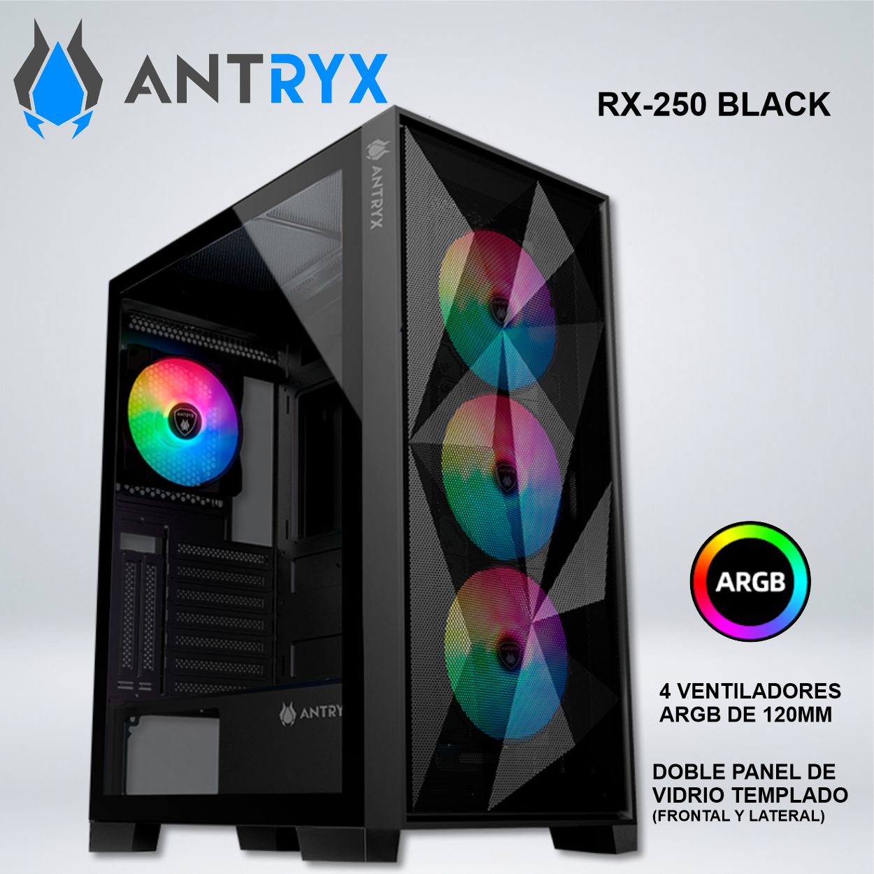 CASE ANTRYX RX-250 USB30 FRGB FAN X4 VIDRIO TEMPLADO AC-RX250KFR