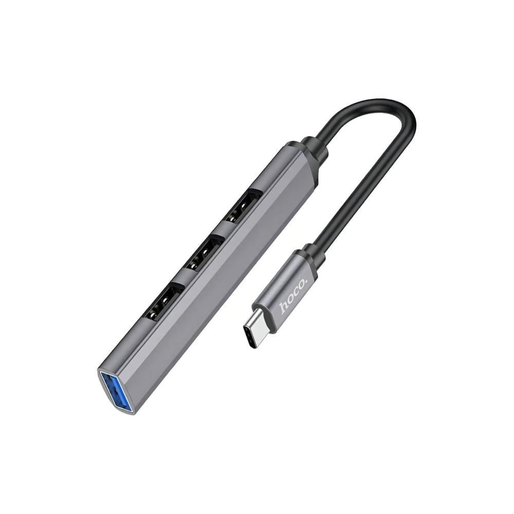 Hub USB Hoco HB26 4 en 1 USB-A a USB 3.0 + 3x USB 2.0 Adaptador Gris Metálico
