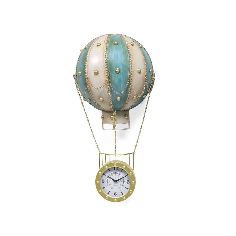 DIA DEL PADRE - Adorno de metal celeste con reloj globo aerostático
