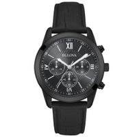 Reloj Bulova 98A152 Cronómetro Acero Inoxidable Correa de Cuero Dial Negro