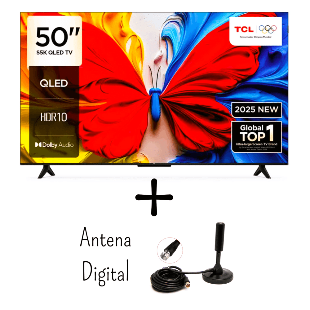 elevisor TCL 50 Pulgadas QLED FHD Google TV HDR10 50S5K - Antena Digital