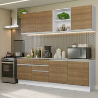 Mueble de Cocina Integral Glamy 240 cm con Encimeras - Blanco y Marrón 06